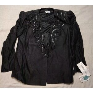 Vintage Karen Miller New York Womens Size 16 Blazer Black Beaded Suit Jacket NOS
